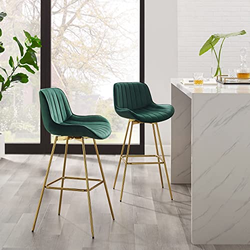 Zouron Swivel Bar Stools Set Of 4 For Kitchen, 29" Counter Height Bar Chairs With Back Tall Barstools Velvet Kitchen Island Stools With Gold-Plated Metal Legs, Green #TOP5