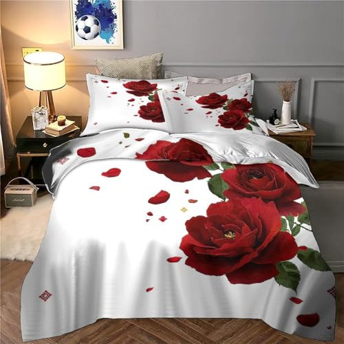 Roses Rouges Housse de Couette pour couple lit simple parure effet 3D douce - 6