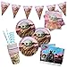 Gxhong Baby Yoda Décoration De Fête, Vaisselle de fête, L'ensemble de décoration d'anniversaire, Assiettes Gobelets Serviettes Nappe Pailles Fanion, pour Fête D'anniversaire pour Enfants, 52 pièces