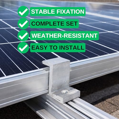 Endklemme für Solarmodul, 4 Stück, für 45 mm Modulhöhe, aus Alu, inkl. Befestigungszubehör, Solar Montageschiene Zubehör für gerahmte Module, PV Modul Halterung, Solarpanel Randklemme Photovoltaik