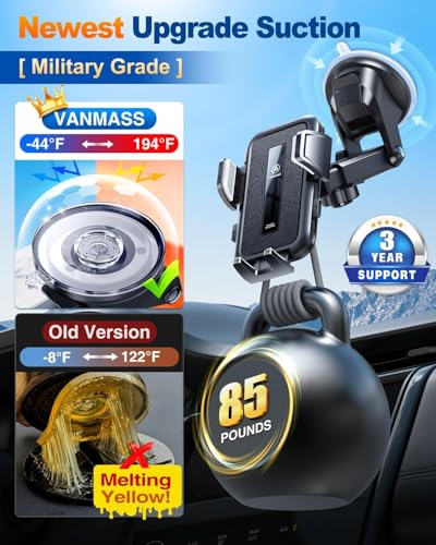 Image of VANMASS 2026【True Military Class】Mobile Phone Holder Car 【Strongest Suction Cup & Ventilation Clip】Mobile Phone Holder Car Mobile Phone Holder 360 Rotatable Car Holder for iPhone 17 Pro Max /17 Air /16
