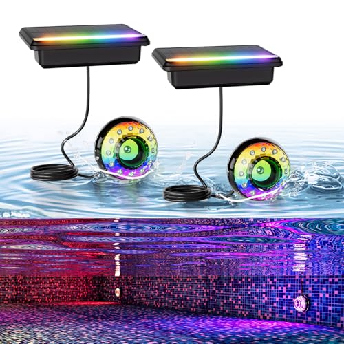 Bsgifts Solar Pool Lights, Submersible LED Pool Light with Remote, Underwater IP68 Waterproof, Dimmable 16 Colors Swimming Pool Lighting, 2 Pack