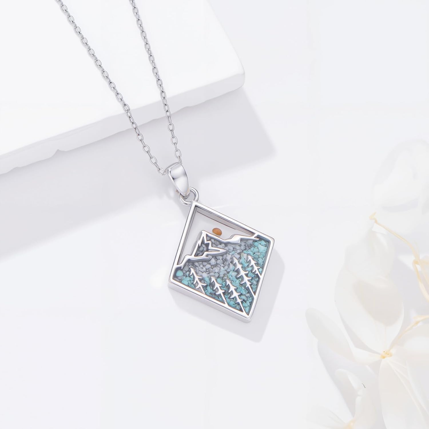 Mountain Necklace 925 Sterling Silver Mustard Seed/Peace Sign Mountain Pendant Nature Jewelry for Women Skiers Hikers Campers Climbers Nature Lovers - Image 5