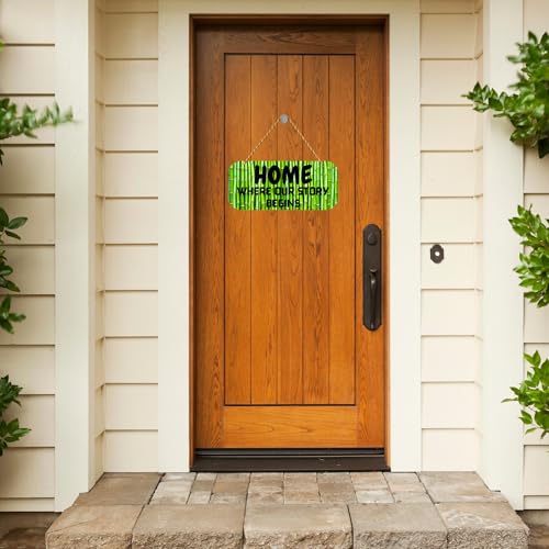 Image of GENXTRA Wooden Bamboo Style MDF Wall Hanging - inchHome Where Our Story Begins inch Sign for Home Entrance, Drawing Room, or Balcony | Decorative Plaques for Housewarming (HOME 04)
