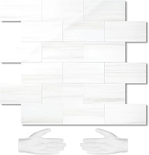 STICKGOO 10-Sheet Subway Tile Peel and Stick Wall Tiles, Seamless Design Polished Dolomite Kitchen Backsplash, PVC Stick on Tiles for Kitchen, Bathroom, RV, Fireplace