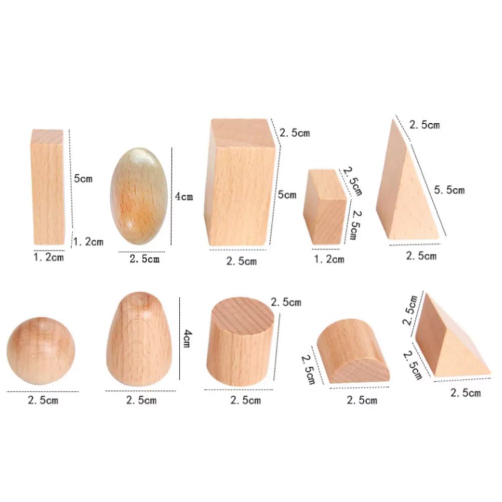 Montessori-Geheimtüte mit festen geometrischen Holzformen | Stereometrische Festkörper Taktile Spiel, Sensorisches Texturerkennungs-Spielzeug, Blindes Tast-Abgleich-Lernspielzeug