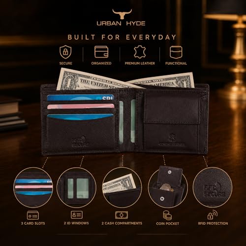 Image of URBAN HYDE Premium Genuine Leather Wallet and Belt Combo for Men | Leather Wallet & Adjustable Belt Gift Set | Stylish Men Leather Combo Gift for Birthday, Anniversary, Office | Dark Brown