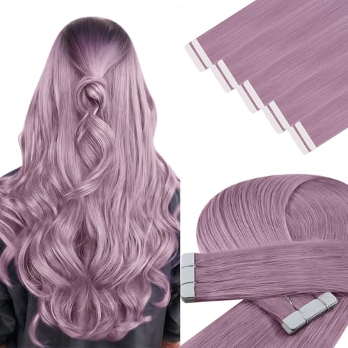 Image of YoungSee Blue Tape in Hair Extensions Real Human Hair 24In Tape on Hair Extensions 10pcs Invisible Tapes in Hair Extension Human Hair Blue Tape ins Extension for Cosplay 25g