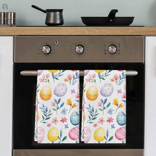 Image of Easter Kitchen Towels Easter Eggs Colorful HHand Towels Spring Flower Seasonal Spring Decoration Dish Towel Soft Absorbent Quick Drying 3 Pack Dish Cloths 18x28 Inch