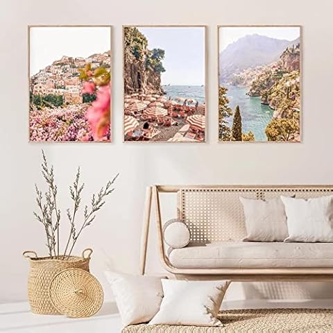SHKJ Positano Italy Prints Amalfi Coast Colorful Wall Art Canvas Painting Architecture art Amalfi Coast Poster Decor Traveler 40x60cm/15.7"x23.6"X3 Noframe Cover