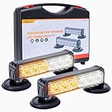 BooYu Amber/White Magnetic Wireless Flashing Strobe Light for Vehicles Trucks Car, Battery Operated Rechargeable LED Safety Beacon Lights, Mini Portable Emergency Warning Light Bar (2-Pcs, 2×8in)