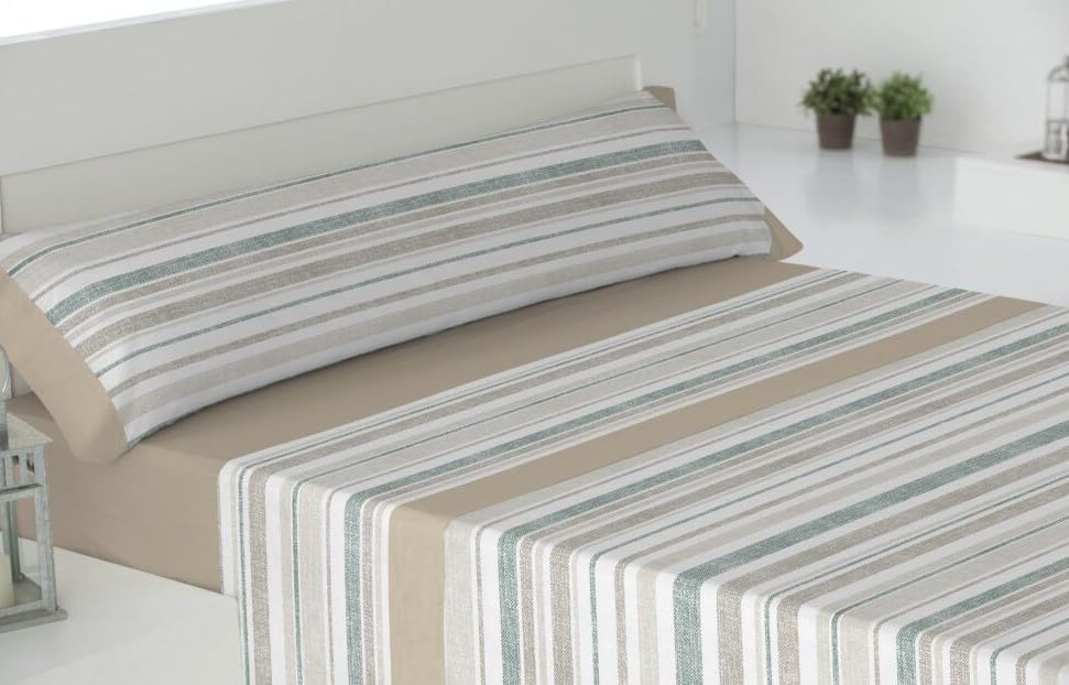 ENERGY COLORS TEXTIL-HOGAR Juego de sábanas, Estampadas, 50% algodón - 50% Poliéster - Incluye 1 Sabana Bajera, 1 sábana encimera y 1 Funda de Almohada 144 Hilos, Suaves. (Bristol Beige, Cama 150 cm)
