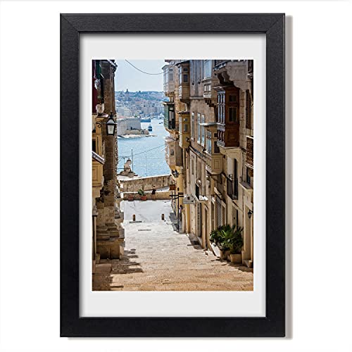 Cadre MDF 20x30 cm Tulup Peinture Rues à Malte avec tableau décoratif en bois moderne pour photo