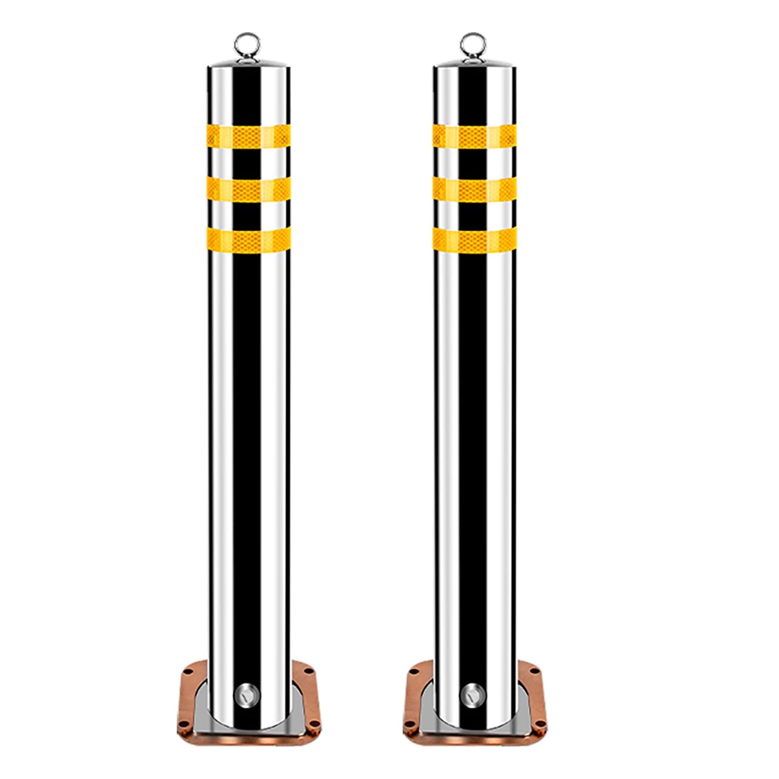 Pilona bolardo de Metal con Base removible, Bolardo De Seguridad De Acero Inoxidable con Tiras Reflectantes, Uso Industrial, Comercial y Privado(Yellow-2pcs,7.6 * 75cm/3 * 35in)