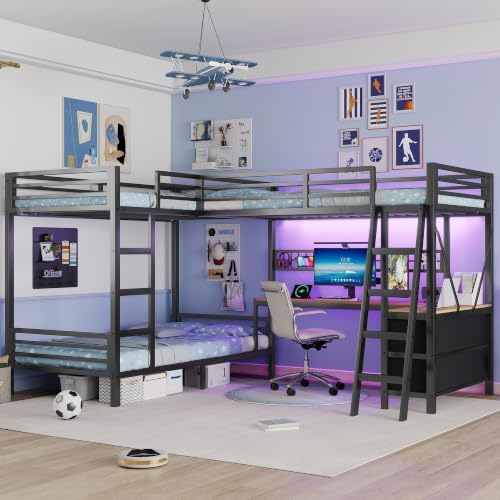 KEIKI Twin Over Twin Over Twin Size Metal Triple Bunk Bed Frame, Black
