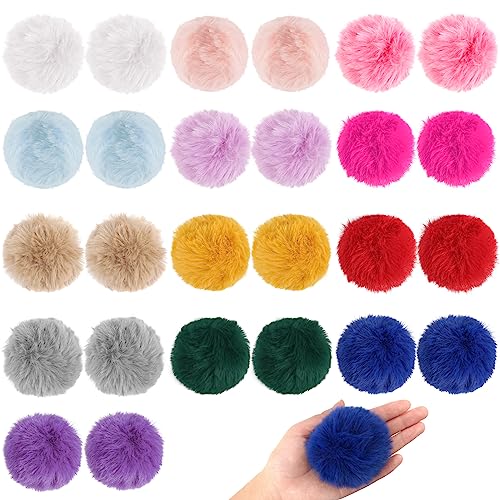 Image of 26Pcs Faux Fur Pom Poms for Hats 3.2 Inch Fluffy Pom Poms with Elastic Loop