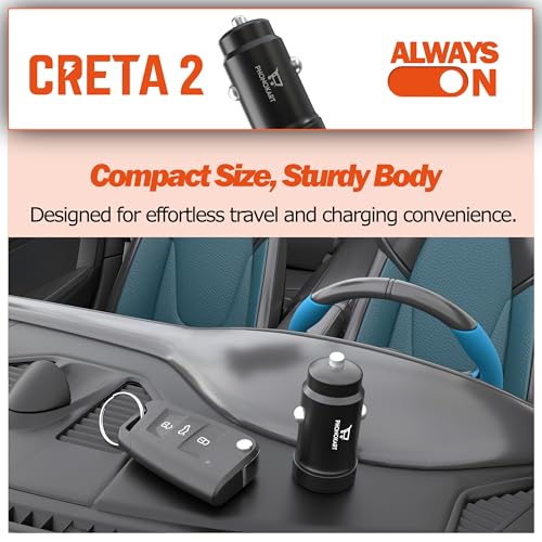 Image of Phonokart Creta 2 48W Car Charger, Dual USB Port (30W PD USB-C + 18W QC 3.0 USB-A), Fast Charging Adapter for Cars, SUVs & Trucks