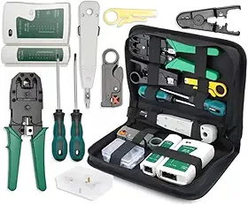 Kit Ferramentas Rede Informática 10 em 1 com Alicate Crimpar RJ45 e Testador LAN – Conjunto Manutenção Internet Computador com Estojo Maleta Bolsa Técnico de Informática Profissional Premium