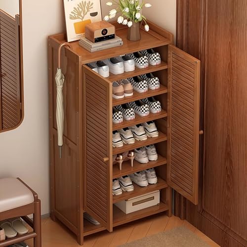 Shoe Storage Cabinet Cabinets Hallway Slim Cupboard Cupboards Hallways Slimline，8-Tier Narrow Shoe Cabinet with Louvered Doors, Freestanding Shoe Rack, Open Storage Entryway Storage for Hall