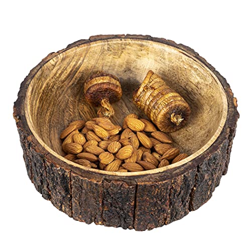 GoCraft Rustic Mango Wood Bowl with Tree Bark - 19.1 x 7 cm - Decorative Wooden Bowl for Potpourri Snack, Nuts, Salad - Image 2
