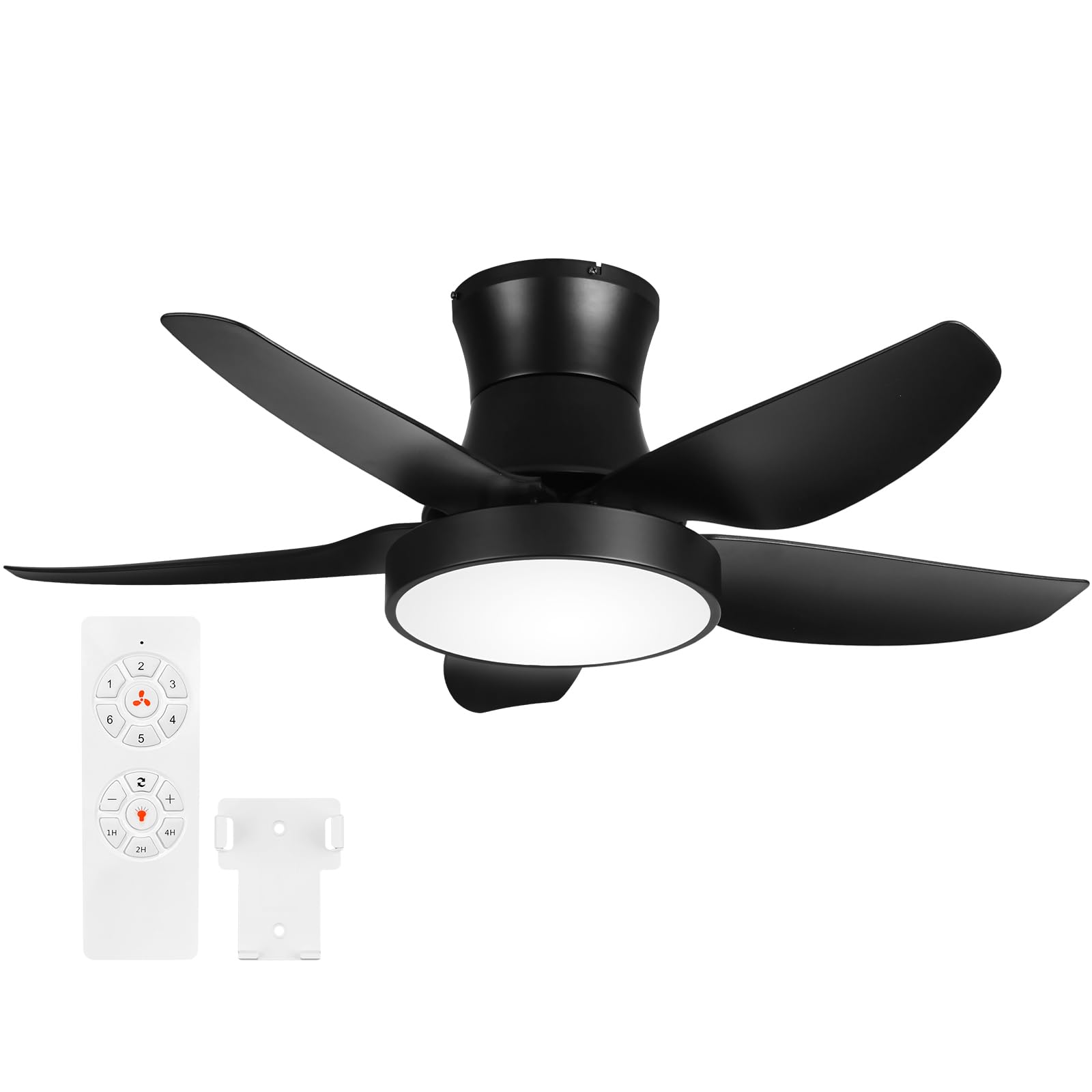 Low Profile Ceiling Fan with Light and Remote,42" Flush Mount Ceiling Fan with 3 Color lights,Memory Function,5 Blades,6 Speeds,Fan Light for Living Room,Bedroom,Kitchen and Gym,Black Frosted