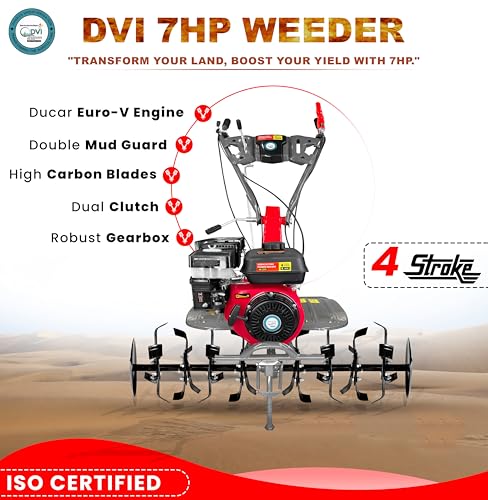 Image of DVI 7HP 4 Stroke Power Weeder with AIR Cooled Petrol Engine Suitable for Farm & Agriculture | Used for Weeding in All Types of Crops with High Carbon Metal Blades. (Without Attachment)