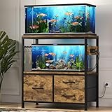 Heybly 20-29 Gallon Fish Tank Stand, Aquarium Stand with Drawer, Power Outlet, Heavy Duty Metal Frame, for Fish Tank, Turtle & Reptile Terrarium, 31.5' x 15.7' Top, 330lbs, Rustic Brown HAS001SR