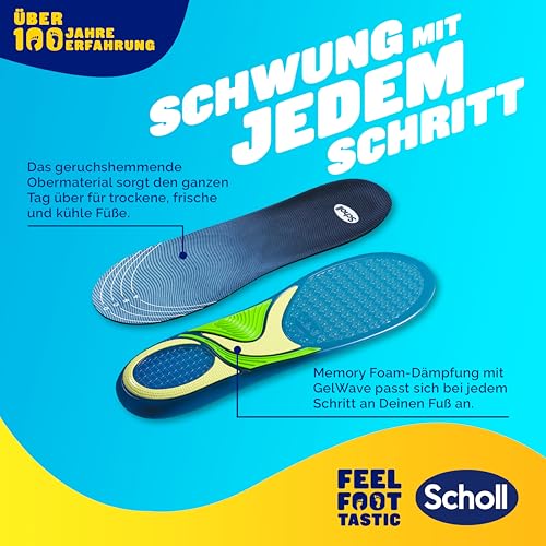 Scholl GelActiv Sport-Einlegesohlen für Frauen, Ganztägig komfortable Laufschuheinlegesohlen für frische und kühle Füße, super Stoßdämpfung und Federung mit GelWave-Technologie, Größe 35.5-40.5