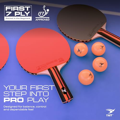 Image of Rally Pro ITTF Approved Table Tennis Set | 2 TT Bats & 4 ABS Balls | 7 Ply Racket | Gambler 7S Rubber | High Spin Blade |Indoor /Outdoor Ping Pong Table Tennis Racquet Set for Intermediate Players