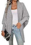 Women's Oversized Cardigans Kimono Batwing Long Sleeve Cable Knit Open Front Slouchy Wrap Chunky Cardigan Sweaters Fall Coat Gray XL