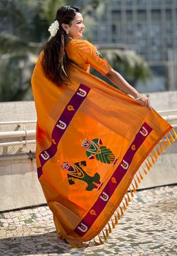 Image of SGF11 Women's Kanjivaram Paithani Silk Saree With Unstitched Blouse Piece