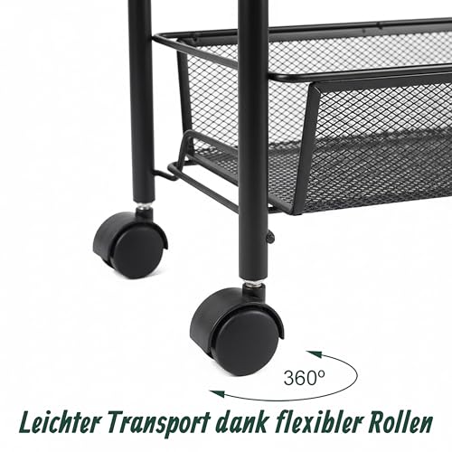 Relaxdays Rollwagen, 4 Ebenen, Metall, HxBxT: 97,5 x 44 x 17 cm, 4 Rollen, Küche, Bad, Nischen Beistellwagen, schwarz
