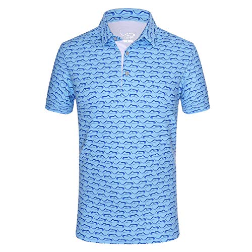 EAGEGOF Men's Shirt Golf Polo Shirt T Stretch Tech Breathable Short Sleeve Tshirts Regular Fit XL (Blue Ocean Wave)