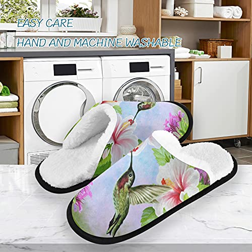 visesunny Hummingbird Near White Hibiscus Tropical Cozy Fuzzy Womens Memory Foam House Slippers Plush Fleece Indoor Outdoor Slipper3