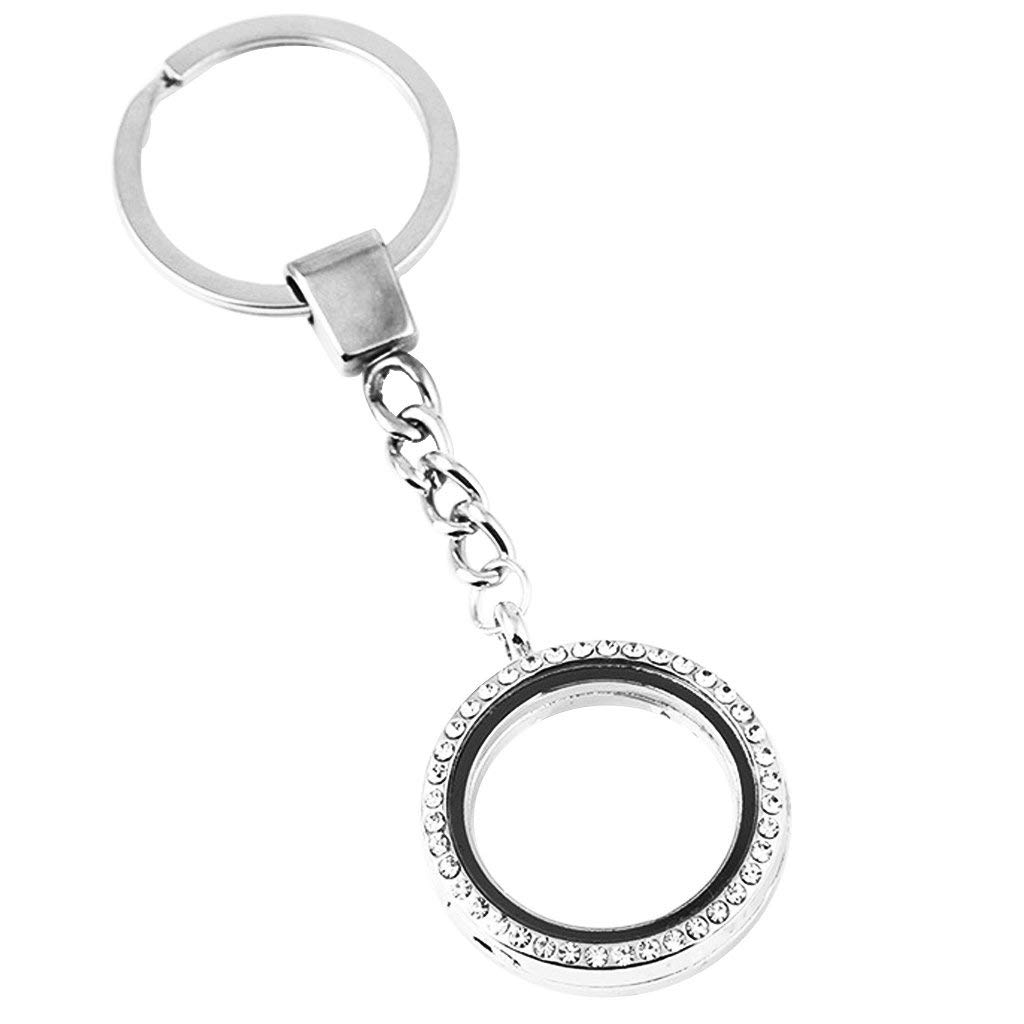 GenericCrystal Round Floating Glass Locket Memory Keyring Charm Silver Color Comfortable and Environmentally