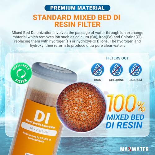 Image of Refillable Mixed Bed DI Resin Filter Cartridge Fits most wide style 3 inch openings standard 10 inch size WH Filter Housings and Systems