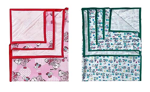 Image of EcoSoft Plastic Sheet,PVC Sheet for Kids,Rubber Sheet for Babies,Bed Wetting Protector(90 x 135 cm) (Pink Bear & Green BB)