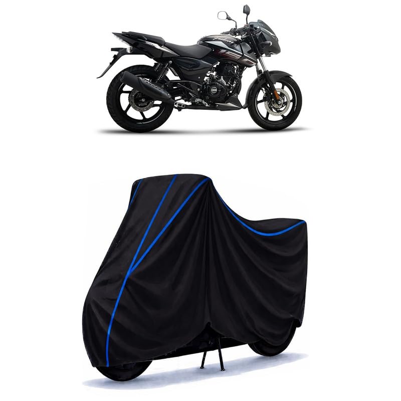 Image of Bajaj Pulsar 150 TD Bike Cover Water Resistant Universal Motorcycle Rain | Heavy Duty UV Protection, Dust, Scratch Indoor Outdoor All Weather with Black Blue Piping Elastic
