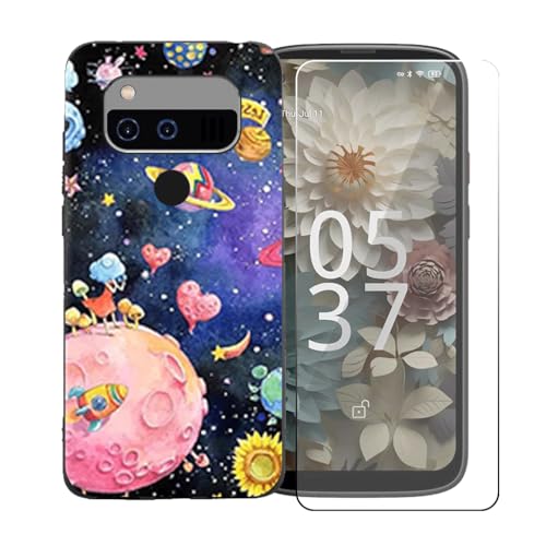 CongJiaLingXi�P�[�X�K�p �� Unihertz jelly 3 (5.05") �K�p �� �d�����ꂽ�K���X�X�N���[���v���e�N�^�[�A�_�炩���V���R�[���V�F���o���p�[�h�Ռ�TPU�ی�J�o�[�������,LLM38