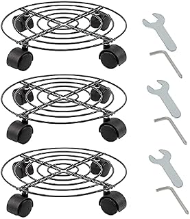 HAYAN Plant Pot Round Wheels 3 * 12" Mover Trolley Caddy Garden Plate Metal Stand Black