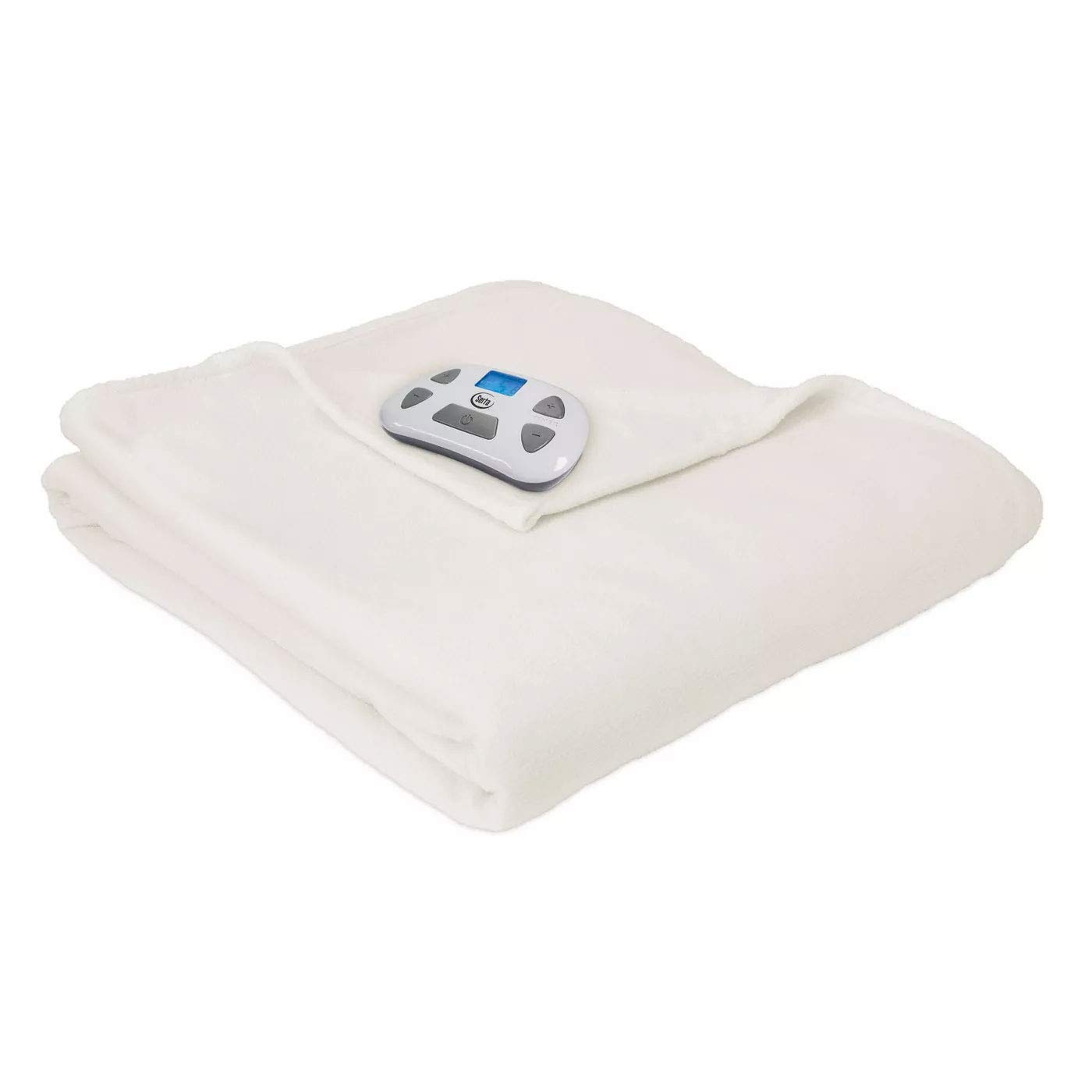 Serta | Brushed Fleece Heated Electric Blanket with Programmable Digital Controller, Twin, Natural