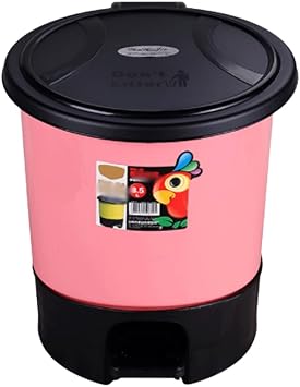 Trash Can Step-On Pedal Trash Can with Lid,Creative Garbage Can Inner Barrel with Handle,Plastic Garbage Bin for Kitchen Living Room Wastebasket Color Pink