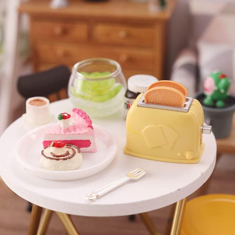 Azonee Miniature Dollhouse Kitchen Set 1:12, 10PCS Kitchen Accessories Including Waffle Maker, Toaster, Scale, Stand Mixer, and More for Pretend Play, Yellow