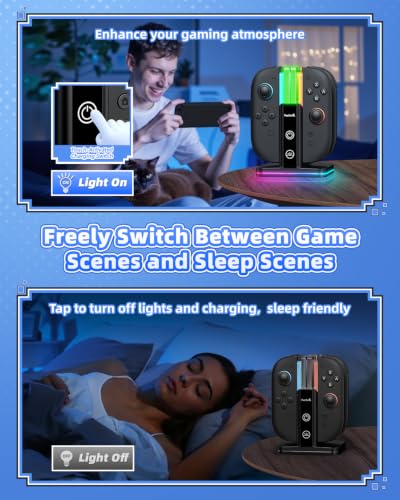 Image of FASTSNAIL Switch Controller Charger for Nintendo Switch 2 /1 /OLED for Joycon | 8 in 1 Fast Controller Charging Dock, Dual-Direction Magnetic Charger Station Stand, 9 RGB Light for Joycon 2 /1 Accessories