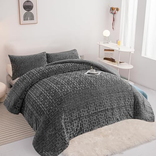BESCH Edredón Invierno Borreguillo Nórdico 180x240cm para Cama 90/105 con 1 Funda Almohada - Edredón Borrego Sherpa Extra Suave, Cálido, Gruesa - Greco Oscuro
