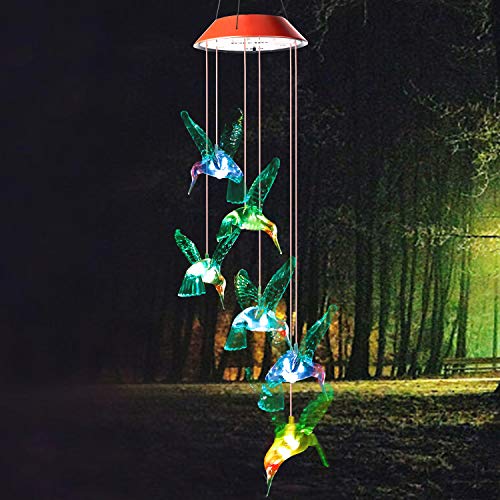 Hummingbird Gift,Solar Sind Shimes,Gifts For All Mom/Grandma/Women/Aunt/Daughte/Friend/Niece/Sister/Teacher/Dad, Mother Birthday Gift, Gardening Gifts,Windchimes Outside, Perfect For Patio, Garden #TOP2