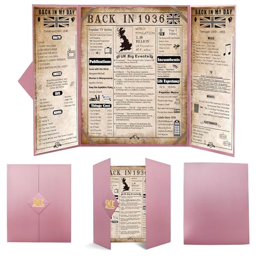 back in 1936 90th Birthday Gifts for Women Pink Tri-Fold Card Poster