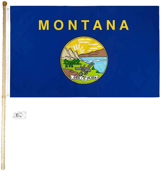 AWS 3x5 3'x5' Montana State Polyester Flag with 5' (Foot) Flag Pole Kit with Wall Mount Bracket & Screws (Imported)