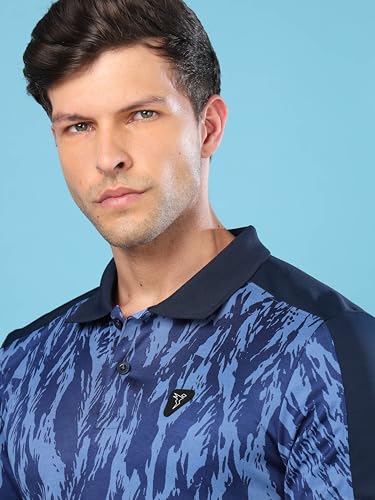 Image of TECHNOSPORT Men's Slim Fit Polyester Sporty Print Athleisure Polo T-Shirt with Half Sleeve, Moisture Wicking and Quick Dry