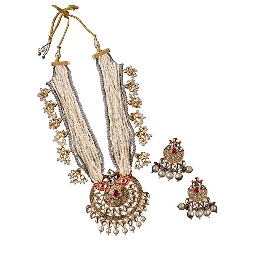 Kundan Necklaces Set For Women And Girls, Kundan Necklace Set Jaipuri Jewellery/ Indian Silver 56 cm